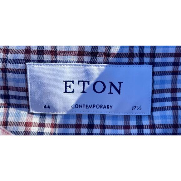 ETON CONTEMPORARY Shirt Check Long Sleeve Casual Men's Blue/Brown‎ SIZE 17 1/2" - Picture 4 of 6